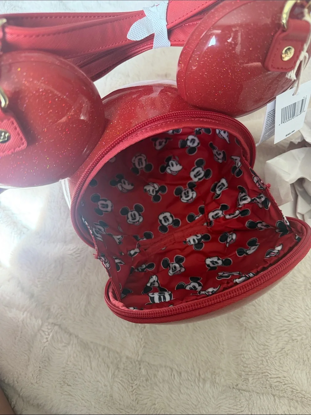 Loungefly Red Glitter Mickey Mouse Shaped Crossbody Bag